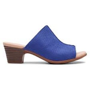 Clarks Women's Valarie Caddy Blue Heeled Slide Sandals w/ Open Toe size 9.5 NEW